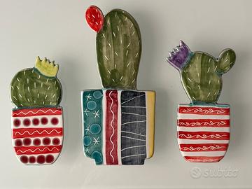 Set 3 Cactus Ceramica Faenza Decorazione Murale
