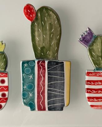 Set 3 Cactus Ceramica Faenza Decorazione Murale