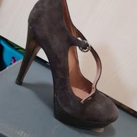 Scarpe vera pelle decolte' plateau/vernice