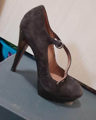 Scarpe vera pelle decolte' plateau/vernice