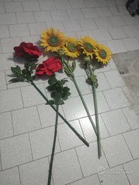 Fiori lunghi finti 2 rose e 4 girasoli 