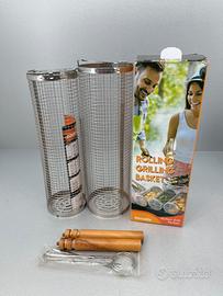 Set 2 cestelli barbecue girevoli acciaio inox 304
