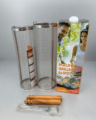 Set 2 cestelli barbecue girevoli acciaio inox 304