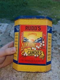 Scatola di latta vintage Rudd’s Sunshine Candies