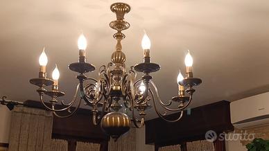 Lampadario a 6 luci vintage in ottone