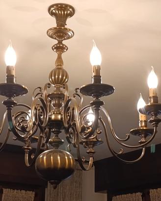 Lampadario a 6 luci vintage in ottone