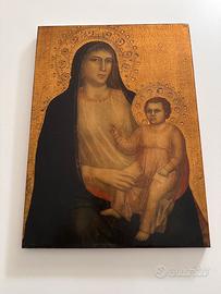 Targa vintage in legno dorato Madonna con Bambino