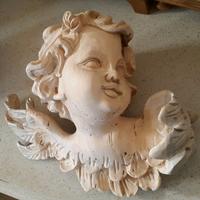 ANGELO IN LEGNO ANTICO INTAGLIATO A MANO GREZZO