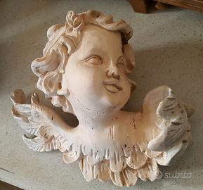 ANGELO IN LEGNO ANTICO INTAGLIATO A MANO GREZZO