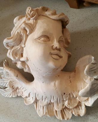 ANGELO IN LEGNO ANTICO INTAGLIATO A MANO GREZZO