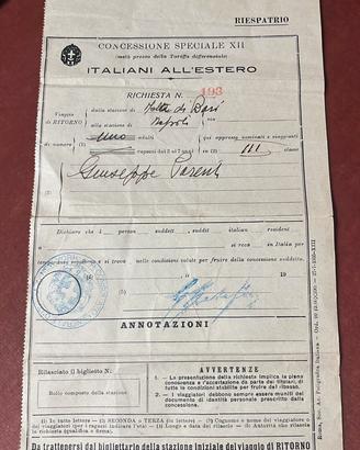biglietto treno '30 regno ditalia fascismo
