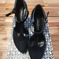 Scarpe decolletè nere finto camoscio tacco fibbia