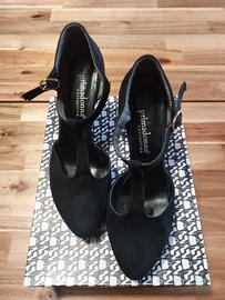 Scarpe decolletè nere finto camoscio tacco fibbia