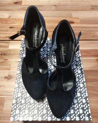 Scarpe decolletè nere finto camoscio tacco fibbia