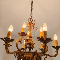 Splendido Lampadario Vintage 9 Luci ottone bronzo 