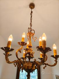 Splendido Lampadario Vintage 9 Luci ottone