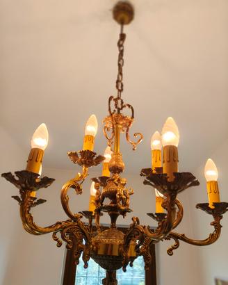 Splendido Lampadario Vintage 9 Luci ottone