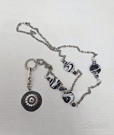 Collana artigianale 93 cm con ciondolo e vetro