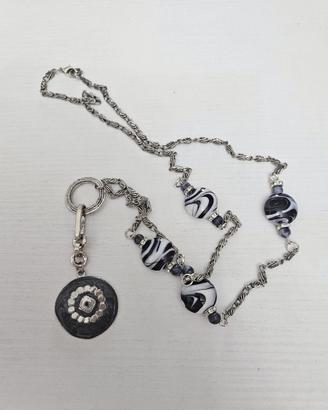 Collana artigianale 93 cm con ciondolo e vetro