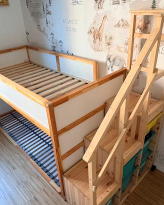 Letto kura con scala contenitore e rete aggiuntiva