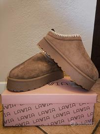 Ciabatte sabot platform beige scamosciate