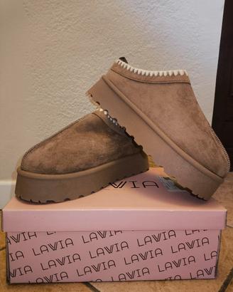 Ciabatte sabot platform beige scamosciate