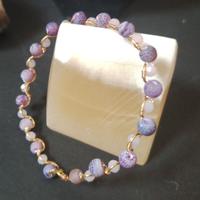 bracciale rigido pietre agata lilla, cristalli 