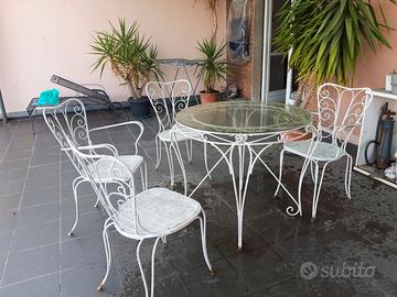 Tavolo in ferro vintage da terrazzo con 4 sedie