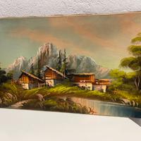 dipinto a olio su tela - paesaggio montano