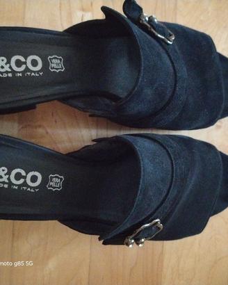 sandali tacco camoscio nero