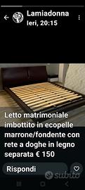 Letto matrimoniale imbottito in ecopelle marrone/f