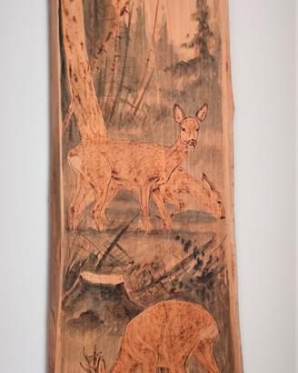 Caprioli pirografati su asse (artigianato Erzg.)