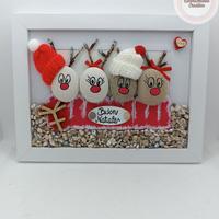 Quadretto handmade con sassi renne natalizie