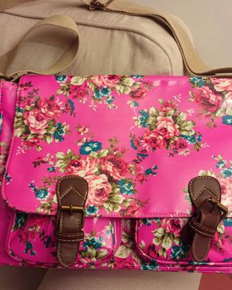 Borsa Cartella Rosa Fiori Vintage