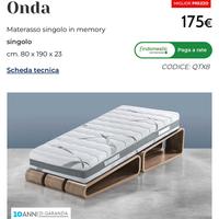 Materasso 80x190 x23 cm in memori
