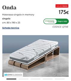 Materasso 80x190 x23 cm in memori