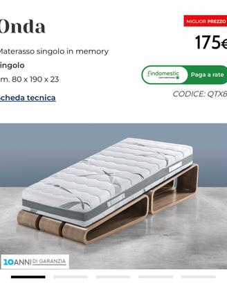 Materasso 80x190 x23 cm in memori