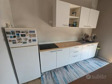 cucina lineare moderna bianca top effetto rovere