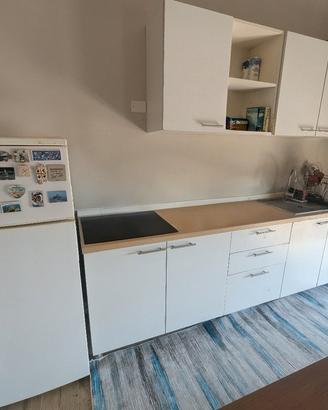 cucina lineare moderna bianca top effetto rovere