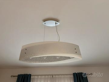 Lampadario a sospensione in vetro e foglia argento