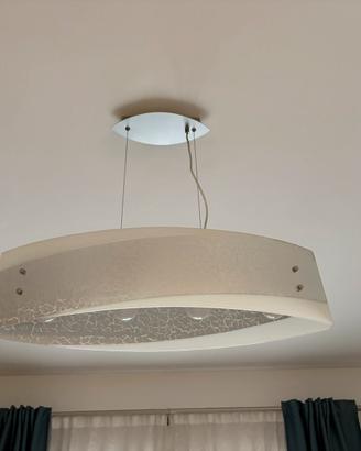 Lampadario a sospensione in vetro e foglia argento