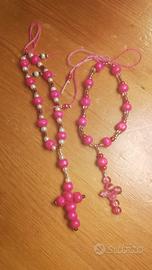 Bracciale rosario magenta con croce