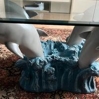 tavolino in vetro temperato con delfini