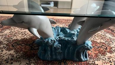 tavolino in vetro temperato con delfini