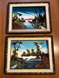 Coppia Quadri Diorama 3D Vintage