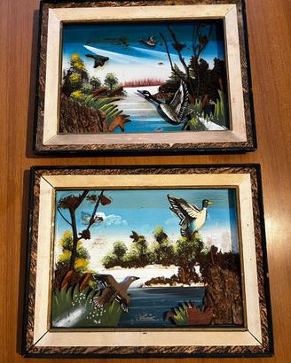 Coppia Quadri Diorama 3D Vintage