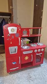 cucina gioco legno rossa
