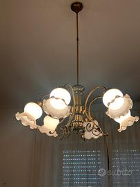 Lampadario vontage 5 luci con vetri lavorati