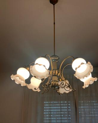Lampadario vontage 5 luci con vetri lavorati