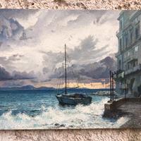 Quadro -Marina Napoli- dipinto a olio su tela